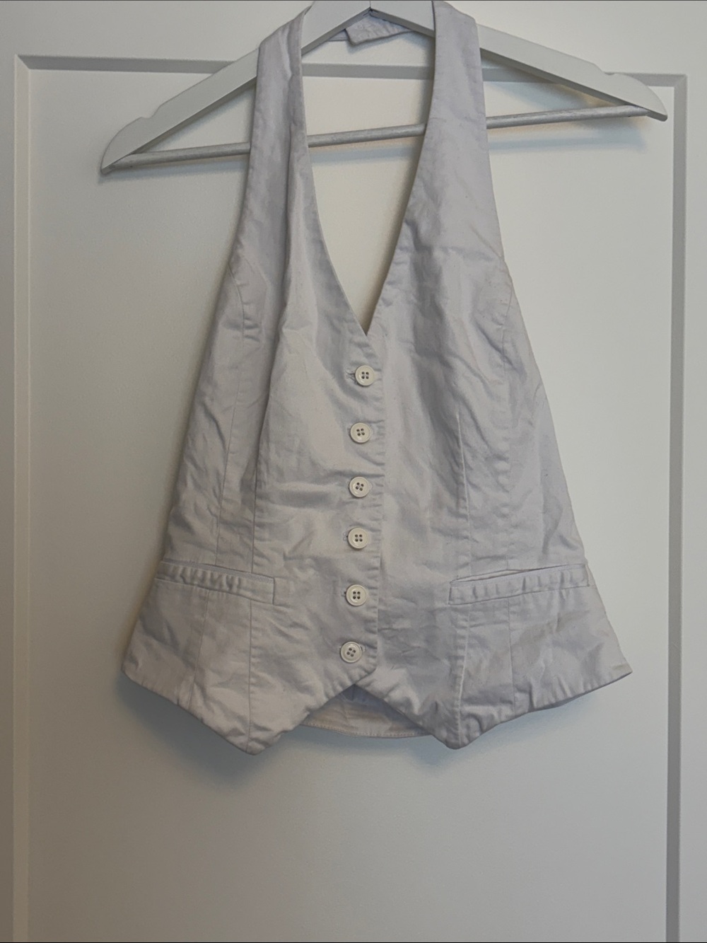 White Button Front Halter Vest